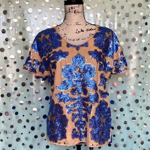 Neiman Marcus for Target Tracy Reese Sequined Top Blouse Blue Summer Sparkle